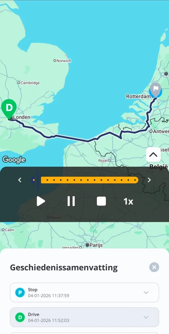 IoT Guard mobiele app: route-afspeelfunctie internationaal traject