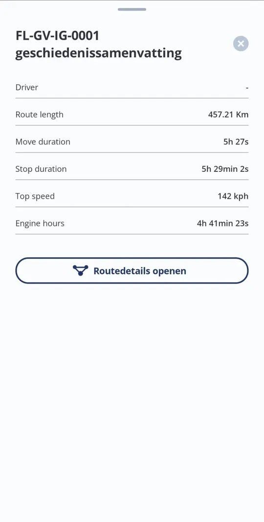 IoT Guard mobiele app: ritstatistieken en geschiedenissamenvatting