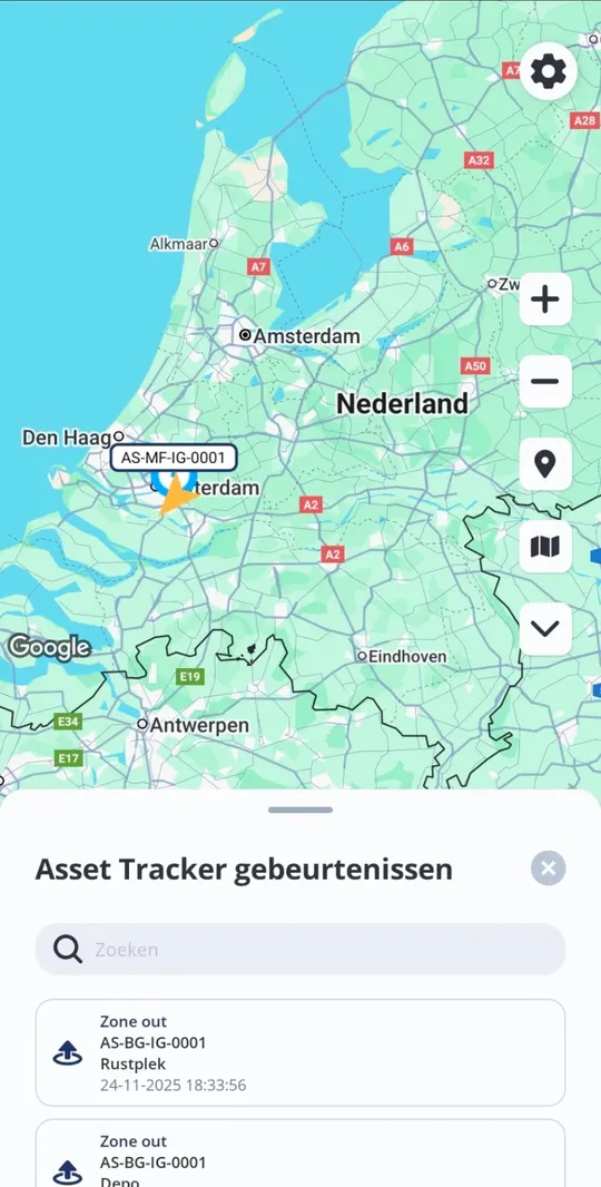 IoT Guard mobiele app: live kaart van assets in Nederland